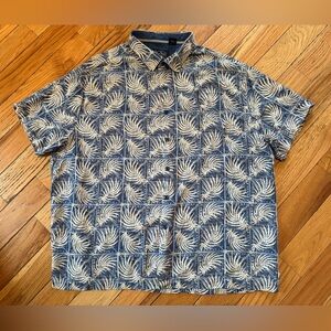 Nat Nast Luxury Originals Silk/Cotton Blend Palm Leaf Blue Hawaii Shirt Mens XXL